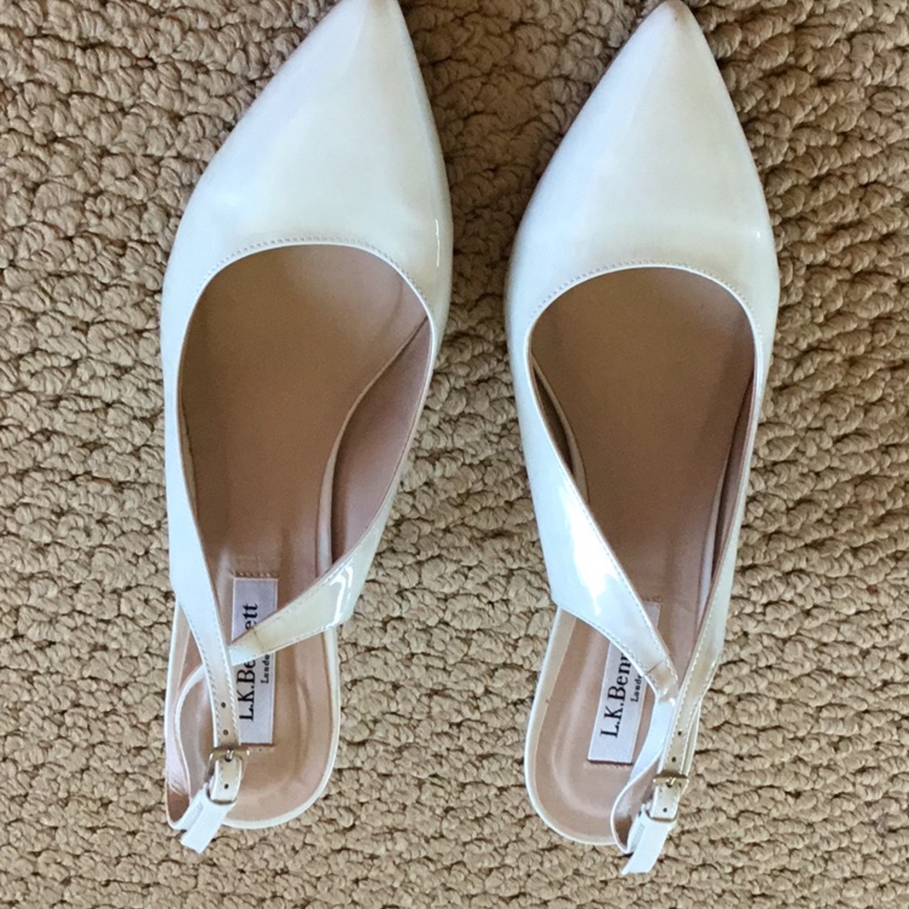 L.K. Bennett White Patent Leather Slingback Sz 9.5